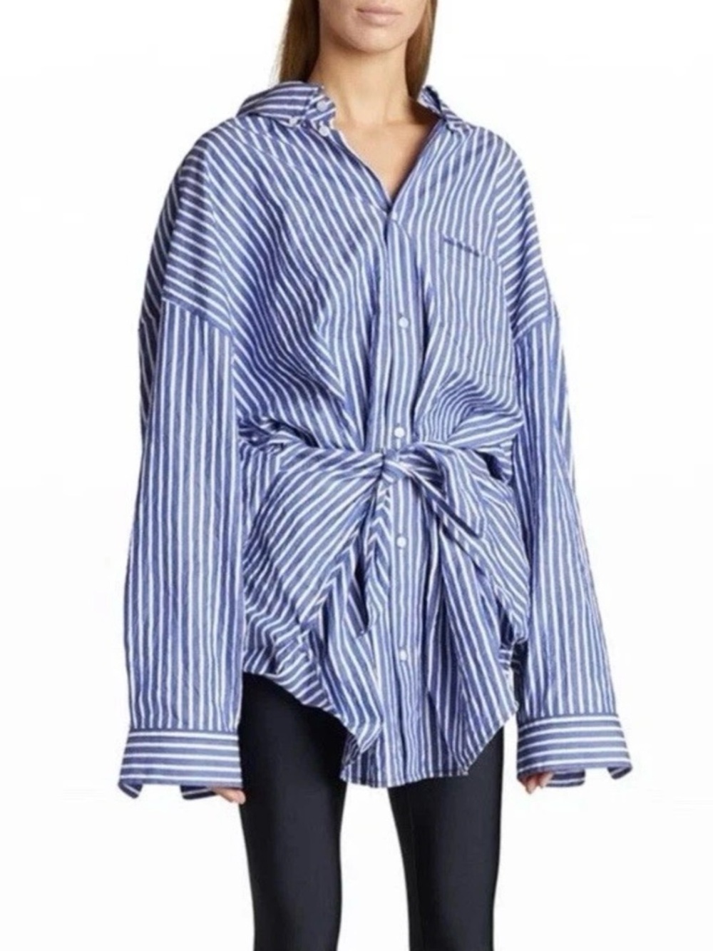 NWT Balenciaga Unisex Oversized Stripped Poplin Shirt Runway Size 3 $1,350 Auth - Picture 2 of 12